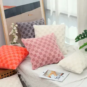 New plush small checkered pillowcase, simple geometric cushion for sofa, bed headrest, lumbar pillow, and decorative pillowcase