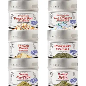 Gustus Vitae Gourmet French Fry Seasoning Gift Set of Six Small Batch Spice Blends with Magnetic Tins