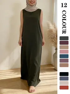 Muslim Sleepwear inner dress, Comfortable Nida Fabric Sleeveless Long Modest Style Dress, 12 Colors + 5 Sizes, Soft and Flowy, Perfect for Friday & Outdoors