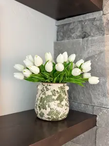 Rustic Tuscan Ceramic Planter 6.5 Inch Green Scroll Pattern