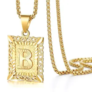 CRYXLL R From A-Z Figaro Chain Necklace 14K Gold Plated Square Capital Monogram Necklace Alhpabets Initial Letter Pendant Necklace For Men And Women, TikTokShopBlackFriday Bride Gift New Year Gift Valentine'S Day Gift Boyfriend And Girlfriend Gift