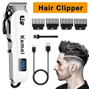 Kemei Electric Hair Clipper 0.00MM T-Blade Cordless Barber Shaver with 4 Guide Combs USB Charging LCD Display for Men's Beard & Haircut Tool barber equipment trimmers women Brush Daily