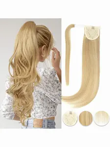 Honey Human Hair Ponytail Extensions, Natural Straight Brazilian Virgin Hair, Wraparound Clip-In Ponytail Extensions