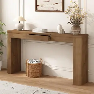 PieDle Furniture 63" Solid Wood Console Table, Modern Sofa Table for Behind Couch with 1 Drawer, Rustic Farmhouse Entryway Tables for Living Room, Hallway, Foyer, Chunky Legs for Stability, Easy 15-Min Assembly