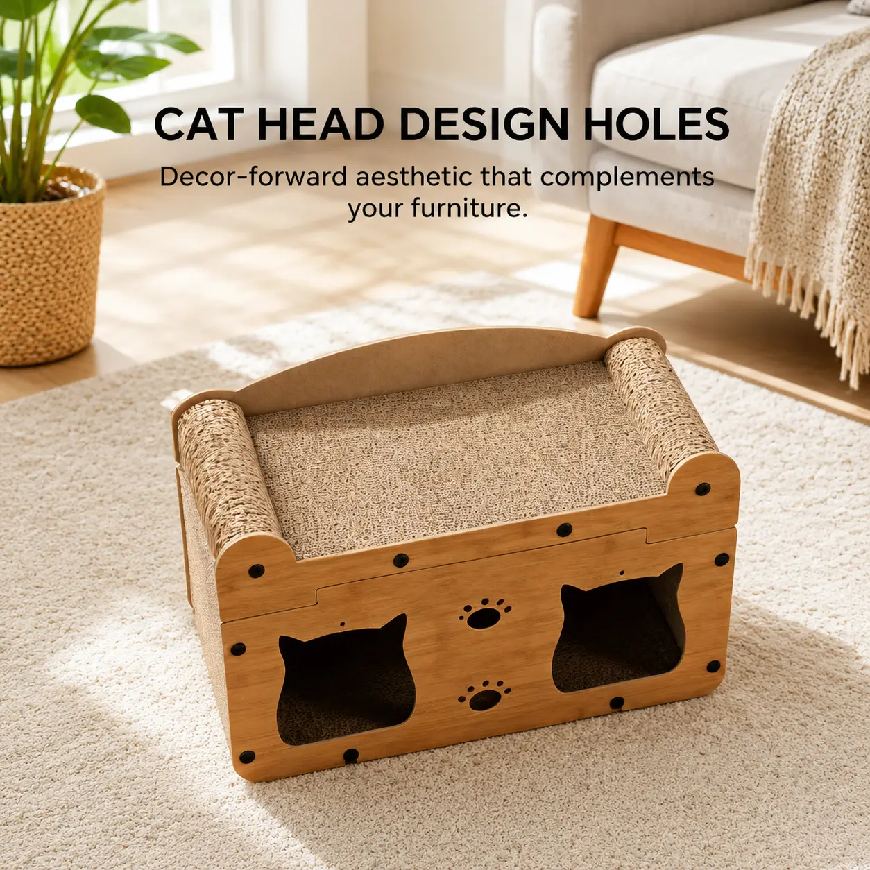 Corrugated Cardboard Cat Play House - Sturdy, Anti-Collapse, Compact Size, Double Entrance for Rest & Scratching in Living Rooms, Bedrooms