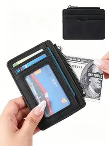 Ultra-Thin Mini Bank Credit Card Holder, Card Id Holder, Men's Business Card Wallet Organizer, PU Material, Portable Daily Use, Minimalist Design, Zipper Card Holder