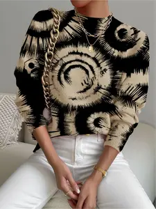 Women's Ink Blot Colorblock Sweater, Fall Winter Casual Long Sleeve Knitwear, Comfortable Warm Fitted Top, Animal Print Design, Womenswear