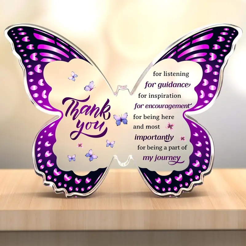 Thank You Gifts for Coworkers, Appreciation Gifts for Women Men with Purple Wings  Decorative Butterfly-Shaped Acrylic Gifts for Teacher Boss Coworker Leaving Gift Signs Decoration Items