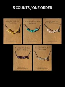 Natural Crystal Necklace, 5 Pcs/set Colorful Natural Crystal Necklace, Fashion Jewelry Accessories for Women & Men