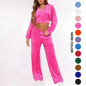 Women Sweatsuits Set Velvet 2 Piece Tracksuit Outfits Velour Jogging Long Sleeve Sweat Hoodie and Sweatpants Set Womenswear Clothes