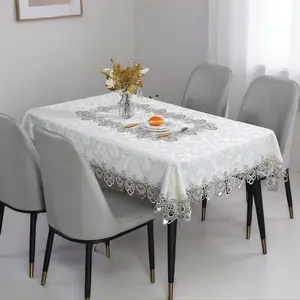 Elegant Embroidered Waterproof Rectangle Tablecloth, Polyester Jacquard Fabric, High-End Home Kitchen Decor, Perfect for Christmas Parties