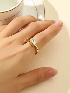 Elegant Adjustable Open Ring with Square Zirconia Inlay, Square Shaped Zircon, Fashionable Simple Style Perfect for Holidays & Gifts, Unique Jewelry Gift