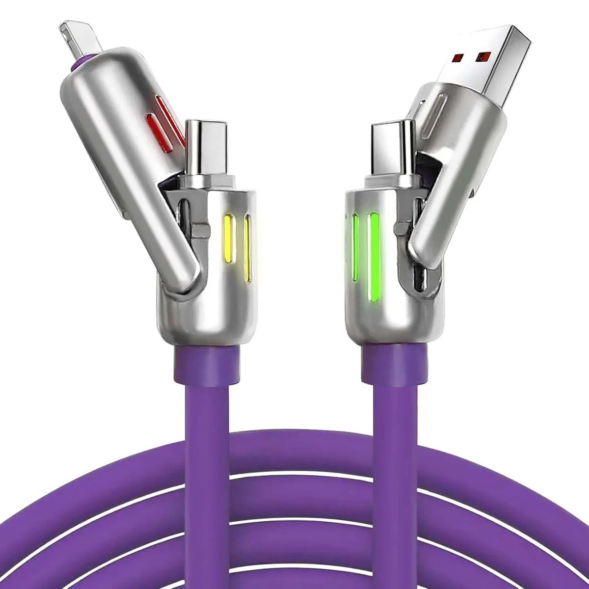 4-in-1 Universal Design Durable Fast Charger - 240W Multi-Connector Mobile Charging Cable with USB-A, Type-C, Lightning, Aluminum, Portable Charger