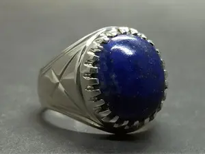 Natural Cabochon Blue Lapis Lazuli Sterling Silver 925 Handmade Men's Ring