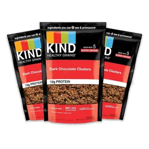 KIND Healthy Grains Clusters, Dark Chocolate Granola, Gluten Free, 10g Protein, 11 Ounce (3)