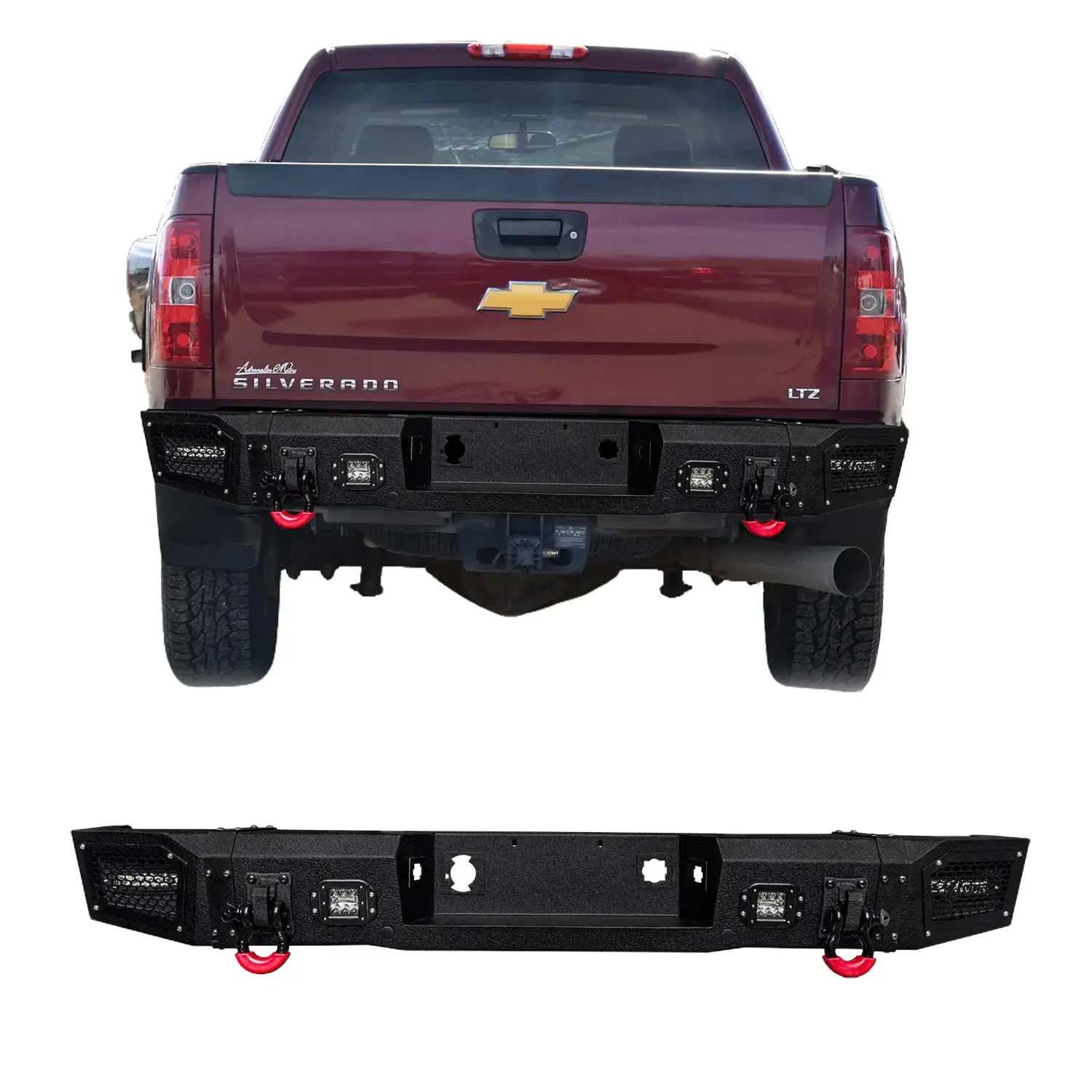 Vijay Black Textured Metal Rear Bumper for 2011-2014 Chevy/GMC Silverado 2500/3500 & GMC Sierra 2500/3500 Trucks, LED Lights Compatible, 2 D-Ring Mounts, Off-Road Accessory for Off-Road Adventures, Enhances Visibility, Simple Screw Installation, Chevy/Gmc