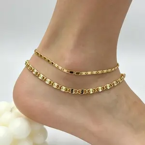Double Layer S-Link Paperclip Anklet for Women 14K Gold Plated Adjustable Ankle Bracelet, Fashion Party Holiday Jewelry Gift for Ladies