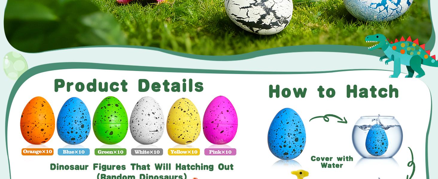 60-Pack Hatching Dinosaur Eggs for Kids – Grow-in-Water Dino Toys, Easter Egg Fillers, Party Favors, Classroom Prizes, Birthday Gifts, Pinata & Easter Basket Stuffers