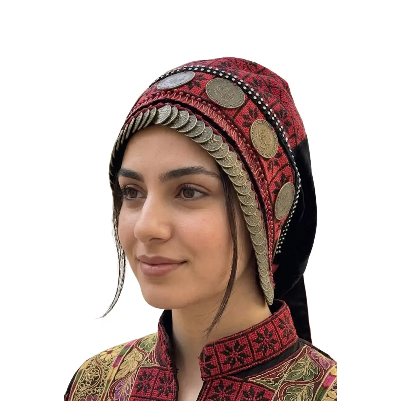 Heritage Hand-Embroidered Palestinian Headpiece (Arjeh / Waqah / Traditional Taqiyah)