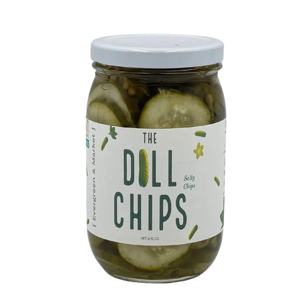 Evergreen & Market Crispy Dill Pickle Chips - 17 oz Glass Jar with Resealable Lid, 24 Months Shelf Life, Zesty Dill Pickles with Crunchy Bite for Burgers, Sandwiches