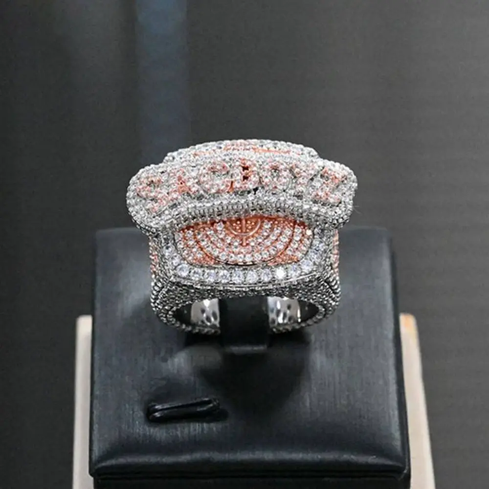 Stunning two-tone rose gold and silver ring - fully diamond-encrusted hip-hop singer jewelry, plated letter name championship ring, diamond-studded initial hip-hop men's jewelry, luxury fashion style jewelry, unisex ring, personalized ring