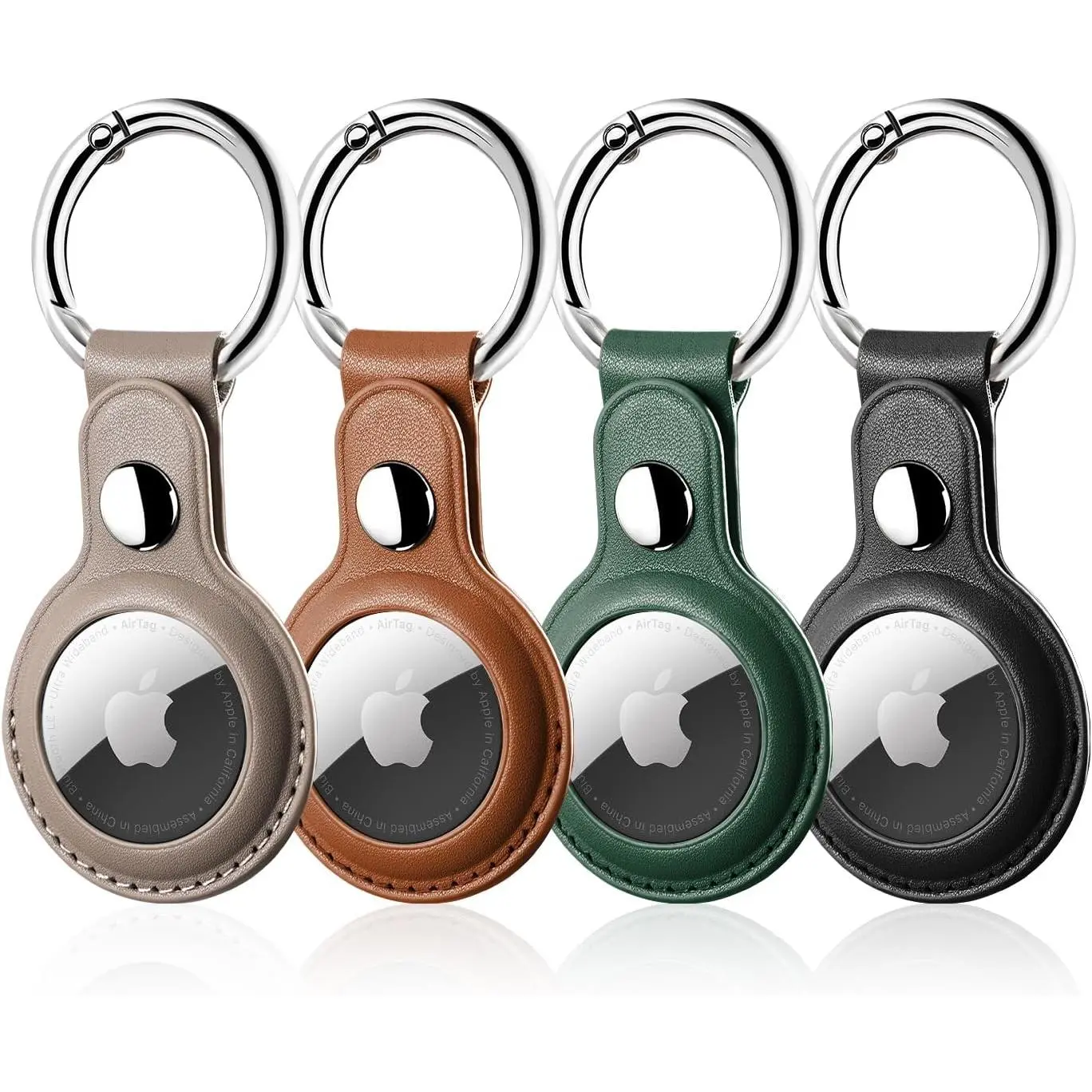 Leather Airtag Holder,  AirTag Case with , 4 Pack Anti-Scratch Air Tag Holder AirTags Key Ring Cases Tags Chain  AirTag GPS Item Finder