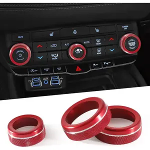 for Dodge Durango Knob Cover 2021 2022 2023 2024 2025 Air Condition Decorated Button Knob Covers AC Switch Volume Tune Controller Aluminum Alloy Trim (Red)