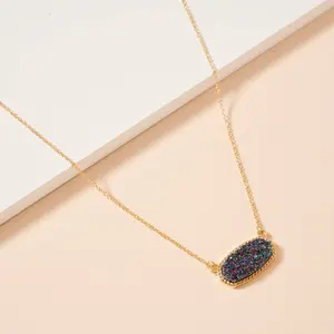 Druzy Stone Charm Short Necklace