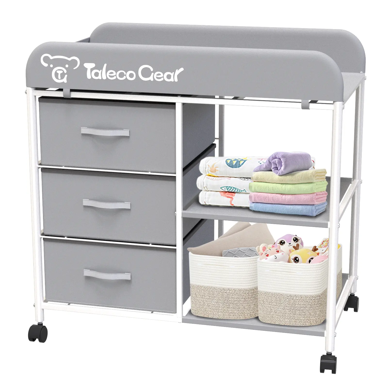 Portable Baby Changing Table and Diaper Station on Wheels, Nursery Furniture for Newborns with 3 Baskets, Waterproof Pad, Sturdy Steel Frame, Baby Items #tiktokshopsummersale