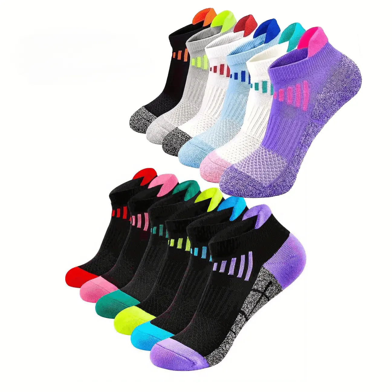 Women's Athletic Running Socks, 12-Pair Pack of Low-Cut Sporty Socks, Breathable Mesh with Quick-Dry for Outdoor Training, Adults, Female
