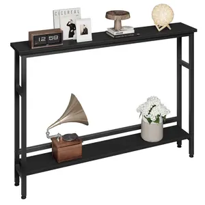5.9 in Slim Sofa Table, Slim 2-Tier Narrow Console Table with Adjustable Shelf, Space-Saving Behind Couch Table for Living Room, Entryway, Hallway, and Foyer (Black)