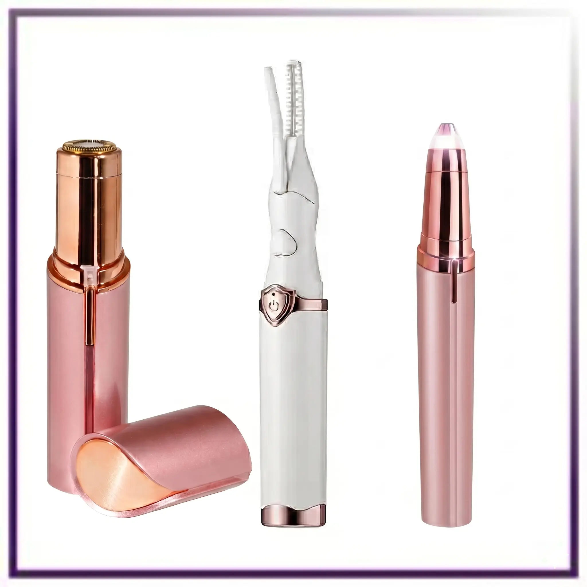 The Effortless Beauty Kit | 3-in-1 Grooming Set. Rechargeable Facial Hair Removal Device + Eyebrow Trimmer + Electric Eyelash Curler.