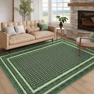 Washable Foldable Printed Carpet, Modern Linen Frame, All-Room Rug, Green
