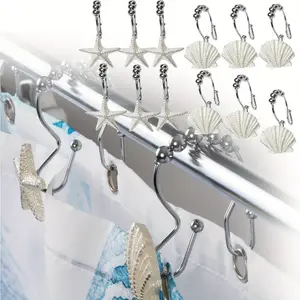 Shower Curtain Hooks Rings 12Pack  Anti Rust Seashell Decorative Double Resin Hooks for Beach Bathroom, Bedroom, Living Room Décor - Home Improvement.
