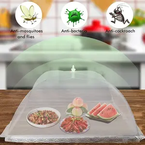 Large Foldable Dust Cover for Food, Fly, Bug and Mosquito Net, Umbrella Table Leftover Cover, Breathable, Kitchen, Picnic, Easy to Clean, Floral Trim