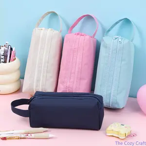 Large Capacity Double-Layer Pencil Case, Oxford Fabric Handheld Pen Pouch with Dual Zippers, Durable Student Stationery Bag, Portable Organizer for School, Study, Homework, Art, Office