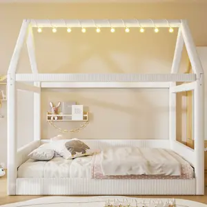 Full Size Upholstered House Daybed with LED Light Strips,Beige(ETA:7/20) Full Size Upholstered House Daybed with LED Light Strips,Beige(ETA:7/20)