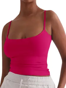 Women's Square Neck Adjustable Spaghetti Straps Cami Top, Casual Slim Fit Soft Basic Sleeveless Summer Camisole