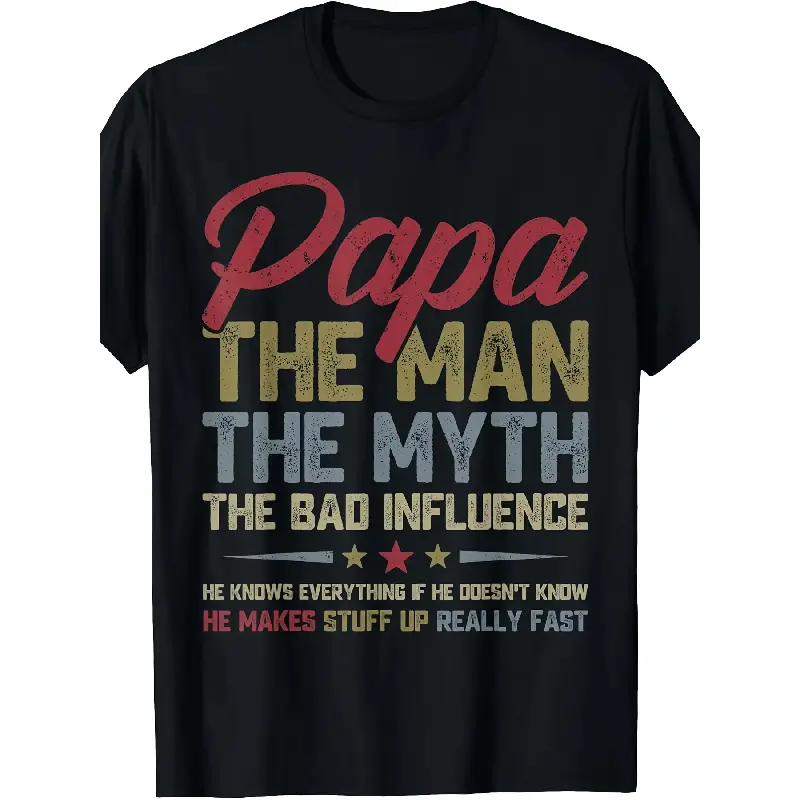 Unisex Oversized Round Neck Shortsleeve Cotton Fabric Graphic Tee, "The Myth The Bad Influence" Print, High-Quality Classic Apparel, 2026 Summer Trendy Streetwear, Father's Day Gift, All-Over Print, Medium Length Sports Top
