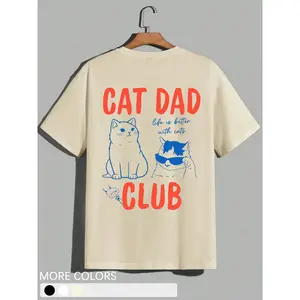 Apex Outpost 1 Piece Men's Cat Dad Club T-Shirt, Oversized Fit With Bold Text & Cool Cat Illustrations For Pet Lovers And Casual Everyday Wear