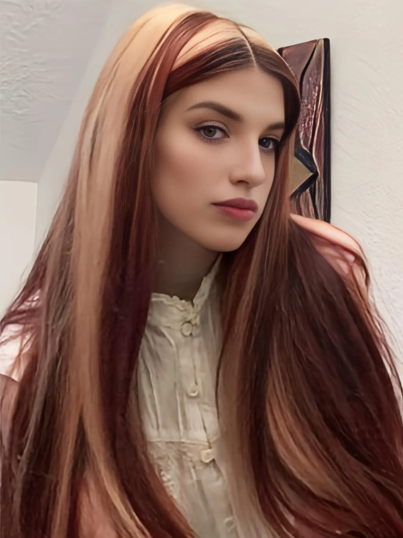 Skunk Stripe Wigs Long Straight Blonde Burgundy Highlight Lace Front Wigs for Women Ombre Color Free Part Synthetic Material Wigs Synthetic Hair Wigs For Daily Party Cosplay Use 26 Inch