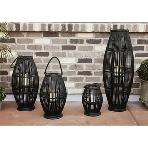Lantern, Black, Rattan, 18" Tall