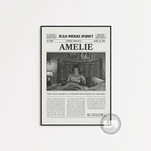 Amelie, Jean-Pierre Jeunet, Retro Newspaper Movie Poster no Frame, Black White Wall Art, Vintage Retro Art Print