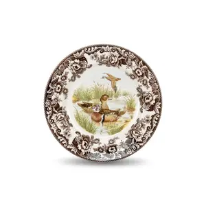 Spode Woodland Duck Dinner Plate - Game Bird Design, 10.5 Inch Fine Earthenware with British Flowers Border, Dishwasher, Microwave & Warm Oven Safe