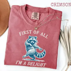 Comfort Colors First of All, I_m a Delight Shirt Funny Raccoon Tshirt Sarcastic Quote Shirt Sarcasm Shirt Funny Animal Raccoon Tee Humor Graphic T-Shirt