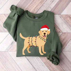 Yellow Lab Christmas Lights Sweatshirt, Yellow Lab Christmas Sweater, Holiday Dog Lover Gift - Xmas Dog Mom Gift
