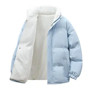 Men’s wool jacket, autumn–winter fashion jacket, thick plush casual cotton jacket with a stand-up collar, warm everyday wool jacket, minimalist design, solid color, suitable for men’s clothing in cold climates, residential fabric.