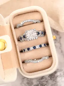 Elegant Fashion Engagement Rings Set for Women, Wedding Anniversary Party Accessories Gift Box Included, Copper Chain Style