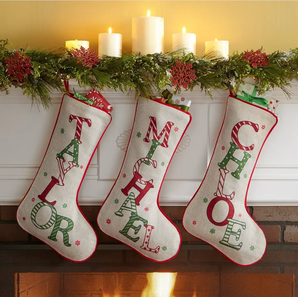 Festive Embroidered Initial Christmas Stockings Personalized Alphabet Holiday Family Decor