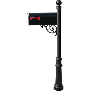 212 MAIN Lewiston E1 Economy Mailbox System - Black Aluminum Mailbox with Fluted Base, Ball Finial, Weatherproof Design